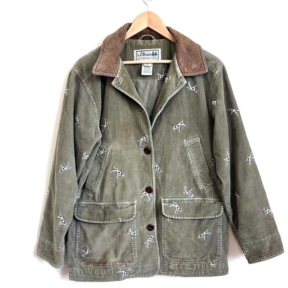 LL Bean Hunting Dog Corduroy Womens Chore Coat Barn Jacket Size MP Embroidered - Picture 1 of 15